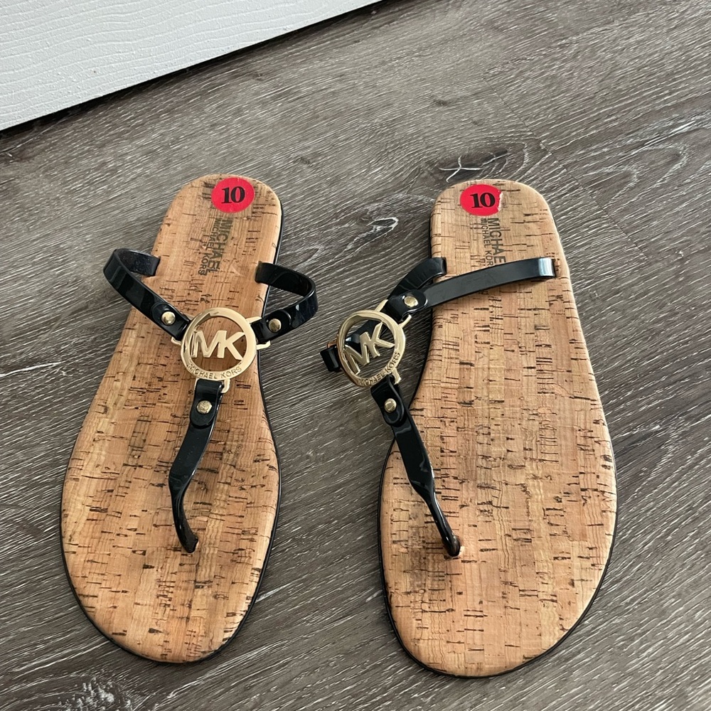 Michael Kors Black and Gold Thong Sandals
